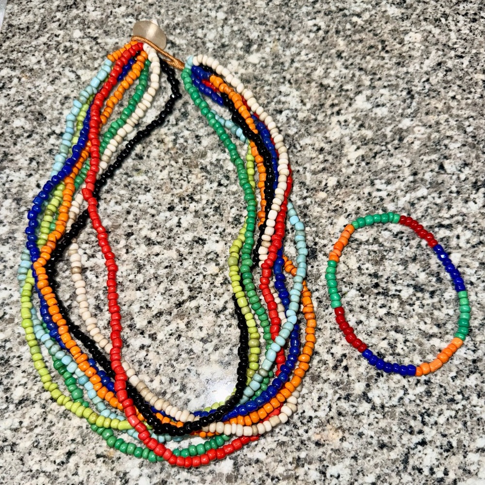 Brilliantly Brightly Beaded Necklace & Bracelet Set